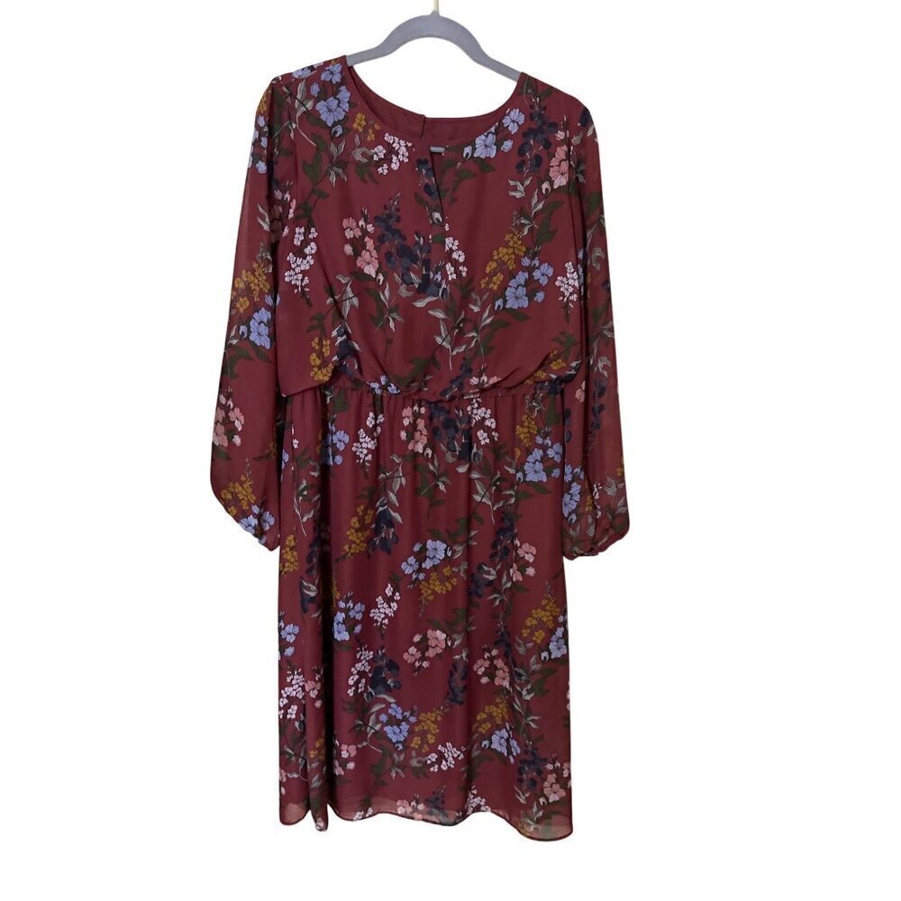 Chicos  Floral Print Chiffon Dress‎ U.S. Size 12 Womens Multicolor Long Sleeve